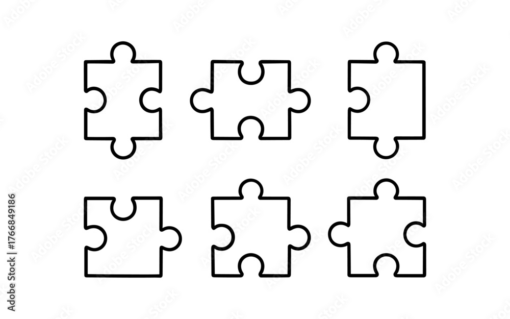 Fototapeta premium Minimalist linear puzzle piece set for creative projects