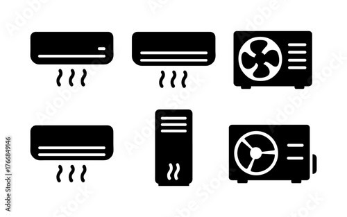 Air conditioning icons set: cooling and ventilation silhouettes