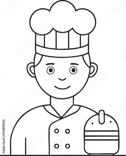 Creative chef outline illustration for kids restaurant coloring books and culinary art activities