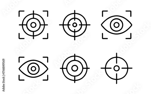 Linear target and eye icons for aim and vision concepts