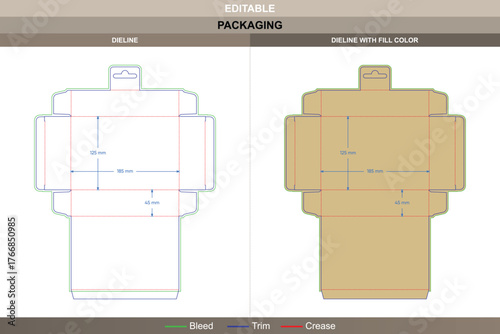 Hanging display box dieline shaped in vector layout with neat printing setup and a balanced packaging form supported by accurate die line marks for clean product display