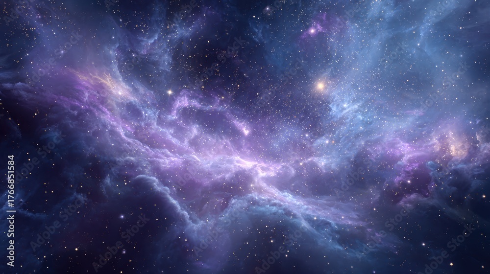 Fototapeta premium Colorful cosmic nebula surrounded by stars in deep space at night, showcasing the beauty of the universe