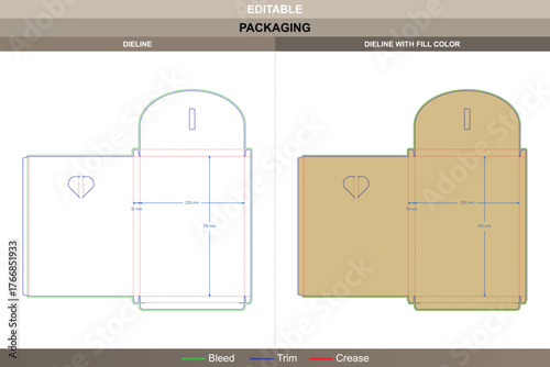 Heart-shaped tuck end box dieline structured in vector layout professional printing setup and durable packaging panels with precise die line panels for romantic gift presentation