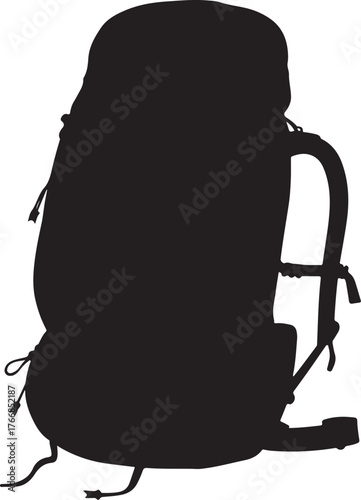 Black silhouette of a large hiking backpack camping
