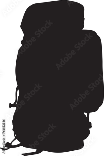 Black silhouette of a large hiking backpack camping