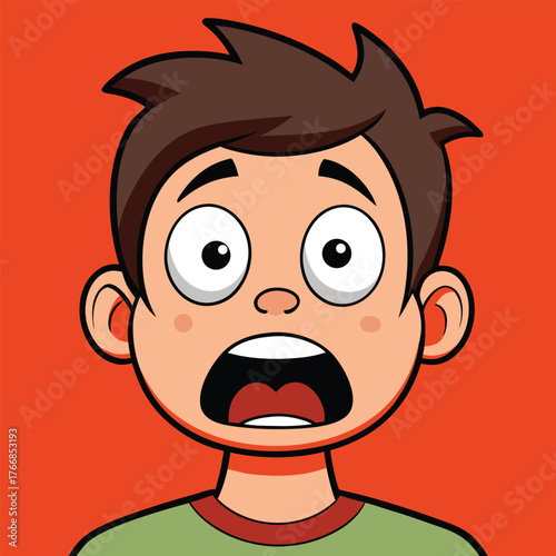 Cartoon boy with wide eyes and open mouth expressing shock or surprise child face