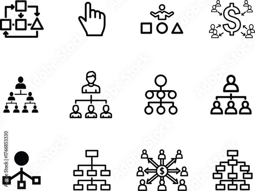 Business Organization Chart Icons Representing Hierarchy Structure and Management System
