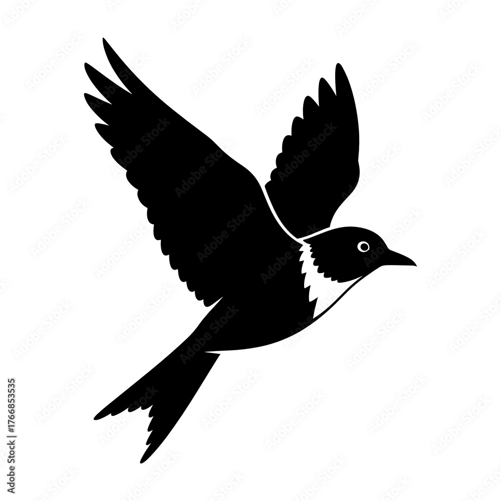 Obraz premium Black silhouette of a bird flying with outstretched wings 