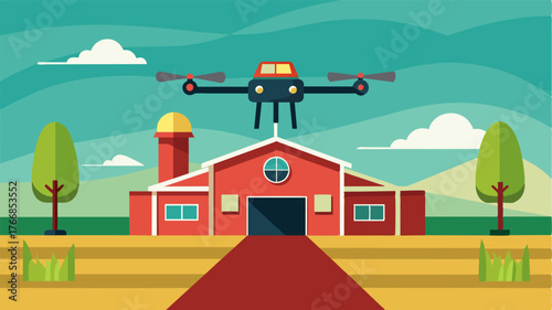 A drone equipped with thermal imaging to survey the farm for any signs of intrusion or damage.. Vector illustration