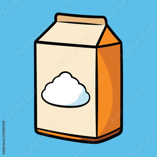 Cartoon milk or juice carton with cloud icon on light orange background beverage drink
