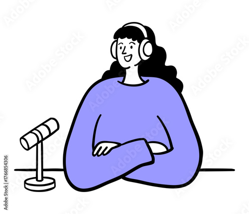 Woman Podcaster Recording an Episode