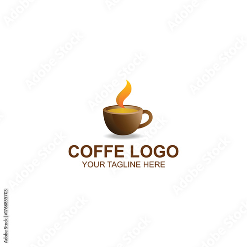 Brown Coffee Cup Logo Design with Creative Illustration