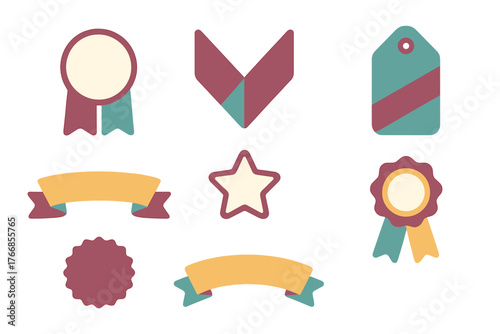 Collection of colorful ribbons badges star and price tag graphic elements for promotion and awards