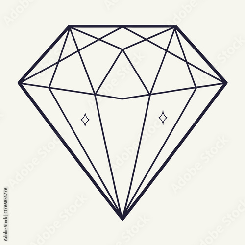 Diamond gem with geometric lines and two stars