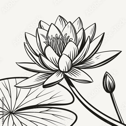 Hand drawn water lily flower in vector format