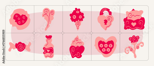 Bright Valentine’s Day vector illustration collection – romantic hand-drawn elements in soft pink tones for cards, posters, and festive design.