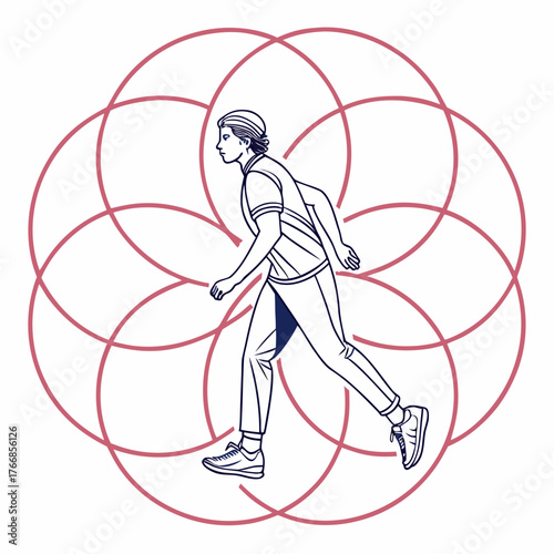 Runner in front of flower of life in color