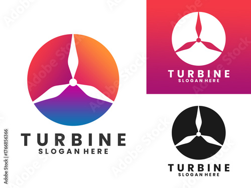 Turbine combination with gradient circle logo design vector template
