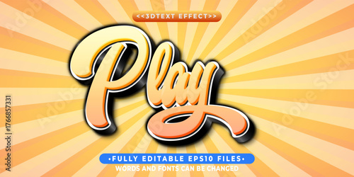 editable 3d play handwritten style text effect.typhography logo