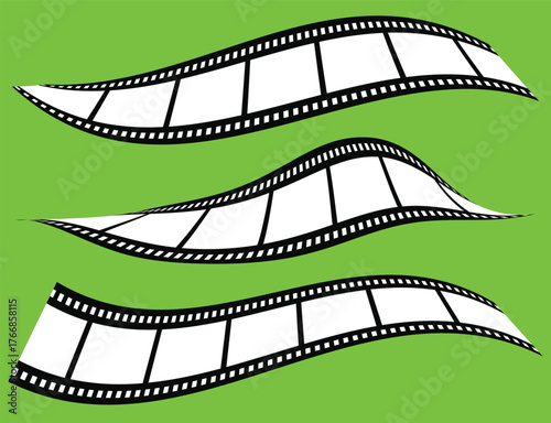 Photographic film in retro style, Film strip icon used for videography elements, cinema reel. Trendy editable camera roll effect design. Curved film strip. 