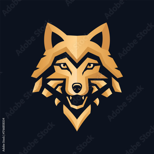 Geometric golden fox head logo with sharp lines and modern style, symbolizing intelligence, strength, and elegance.