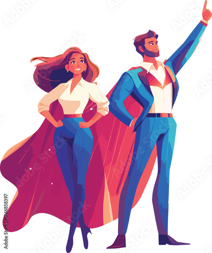 Vector art of super business team with capes, vector illustration