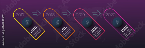 Line vector minimal infographic with four circles. Modern timeline business concept with 4 steps by step for diagram, chart, flowchart, levels, graphic, app, web