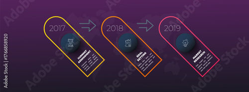 Line vector minimal infographic with three circles. Modern timeline business concept with 3 steps by step for diagram, chart, flowchart, levels, graphic, app, web