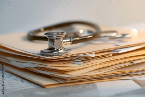 Stethoscope on Medical Files and Documents in Healthcare Setting