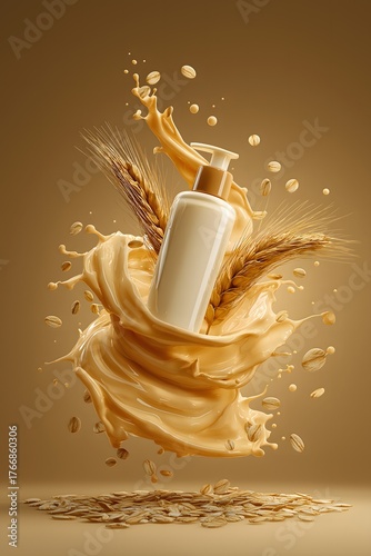 Organic Skincare Product with Oats and Cream Splash Effect