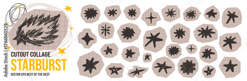 Paper star and starburst cutout bundle with scribble collage elements.