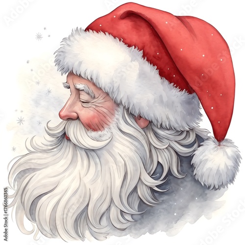 Watercolor clipart of Santa beard and hat, isolated on white background
