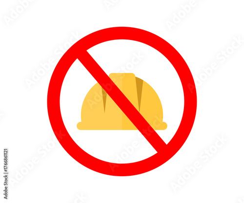 Prohibition symbol depicting a construction helmet signifying safety rules and regulations icon. No safety helmet sign, forbidden construction helmet sign vector design and illustration.

