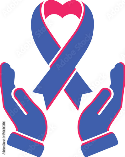 Hands Holding Ribbon-Heart – Stylized Vector Representing Support, Advocacy, Compassion, Emotional Care, Awareness, and Health Campaigns for Nonprofit and Social Causes