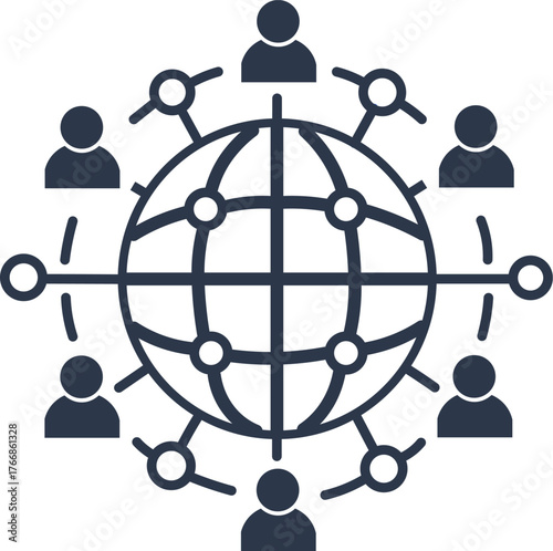 Global Connectivity Icon – Stylized Globe with Connected Human Figures Representing International Collaboration, Social Networking, and Digital Communication Systems