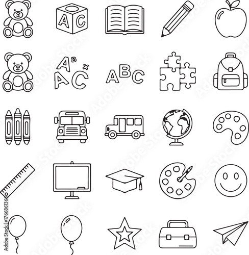 Adorable back to school icon set ready for your classroom designs, a perfect way to add fun and creativity to any learning project or educational material