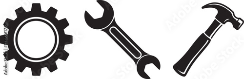 Industrial Repair Tools Cogwheel Wrench Hammer Maintenance Services Icon Equipment Symbol