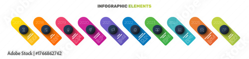 Business vector infographics with ten circles and labels. Timeline visualization with 10 steps for diagram, flowchart, banner, presentations, web, content, levels, chart, graphic
