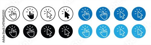 Hand cursor icon set and click cursor icon. Isolated on a white background, vector illustration