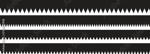 Sawtooth Zigzag Seamless Vector Border Set. Sharp Tooth Pattern, Spiky Line, and Abstract Decorative Divider for Technical or Modern Design.