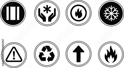 Set of circular icons with shipping and handling symbols, isolated on white background