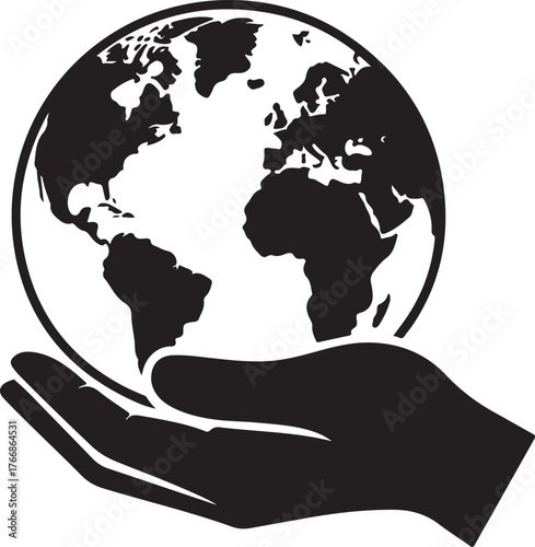Globe in Hand Silhouette Vector Illustration Representing Global Care and Environmental Protection Concept