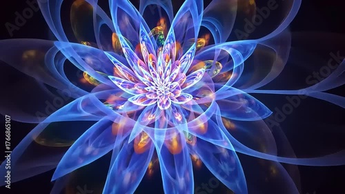 Abstract Blue Fractal Flower with Vibrant Colors and Swirling Patterns.