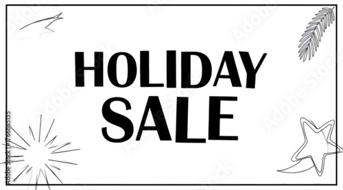 Holiday sale promotion with festive star and moon elements in a black and white design