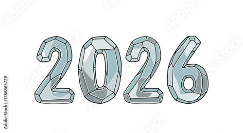 Crystal ice sculptures of 2026 numbers for New Year design  