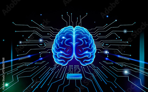 A dark background on human brain convert to artificial intelligence technology.	
