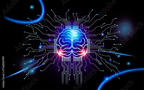 A dark background on human brain convert to artificial intelligence technology.	
