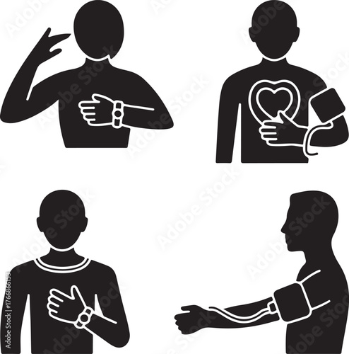 Medical Icons: Blood Pressure Monitoring and Heart Health Check