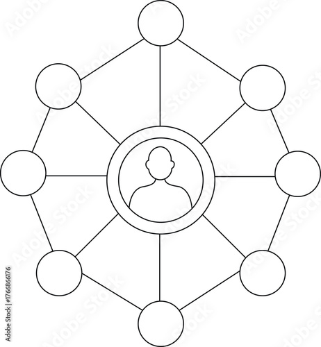 Vector abstract network of connected people and ideas, representing social connection and community, isolated on white background