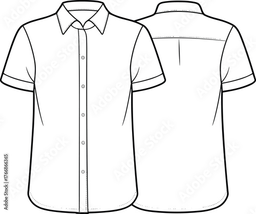 Basic Unisex Long Sleeve T-shirt Technical Flat Sketch Vector Illustration Crew Neck Relaxed Fit Casual Apparel Template Design Front Back.